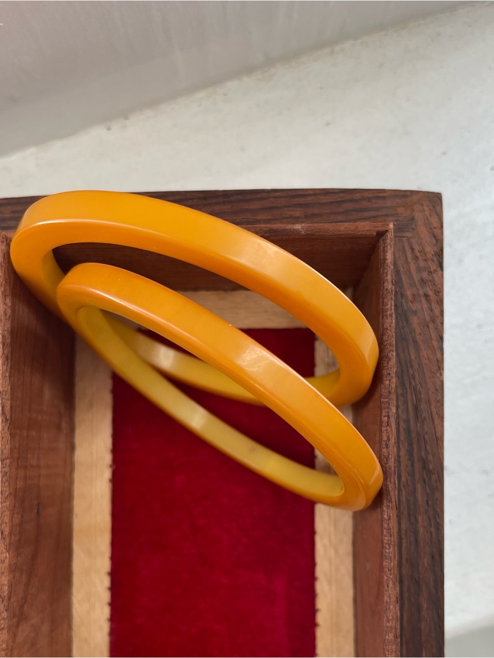 BAKELITE Vintage Butterscotch Yellow Resin Spacer Bangles Set of 2 TESTED